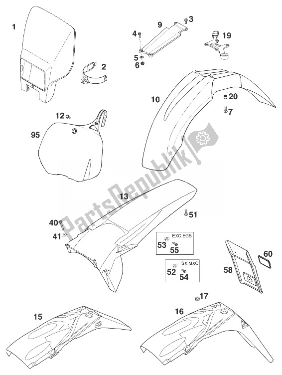 Toutes les pièces pour le Ailes 125-200 '98 du KTM 200 EGS 8 KW Europe 1998