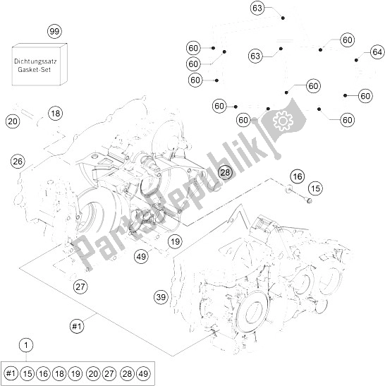 All parts for the Engine Case of the KTM 250 EXC Australia 2015