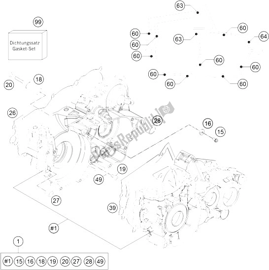 Tutte le parti per il Cassa Del Motore del KTM 300 EXC Australia 2015