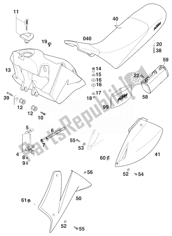 All parts for the Tank - Seat - Cover Lc4 '98 of the KTM 640 LC 4 98 Australia 1998