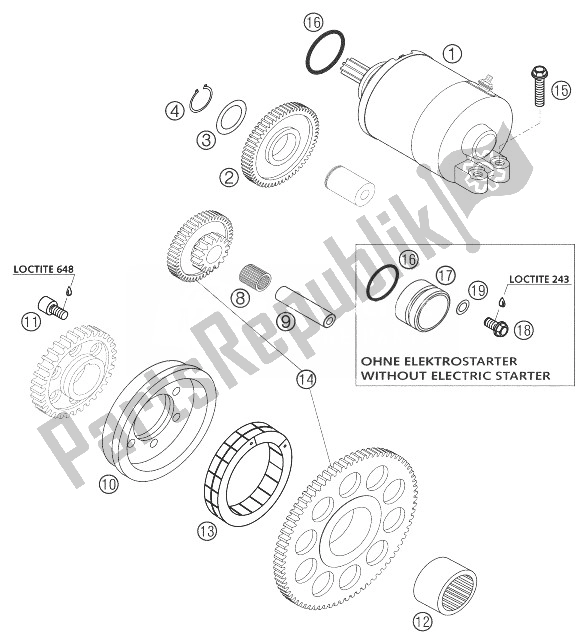 All parts for the Electric Starter 250 Exc, 450 of the KTM 250 EXC G Racing USA 2003