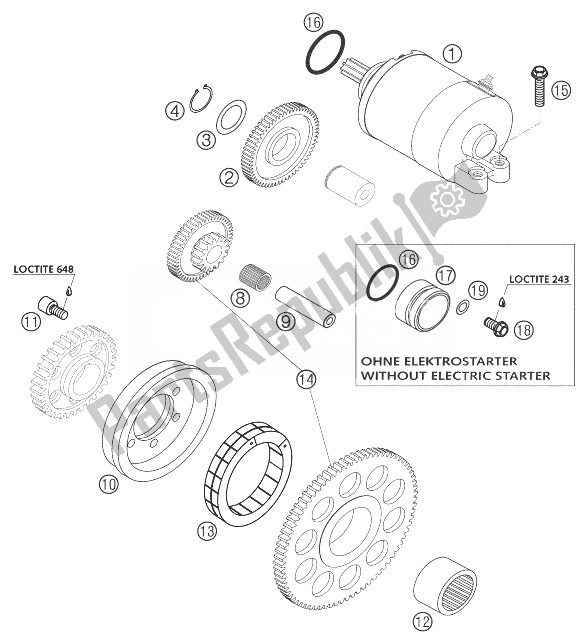 All parts for the Electric Starter 250 Exc, 450 of the KTM 525 EXC G Racing USA 2003