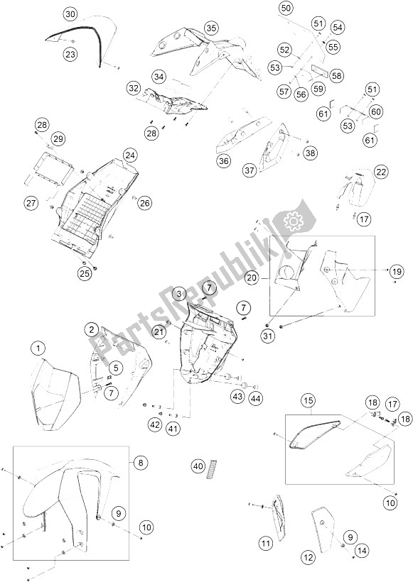 Todas as partes de Máscara, Pára-lamas do KTM 690 Duke Orange ABS USA 2016