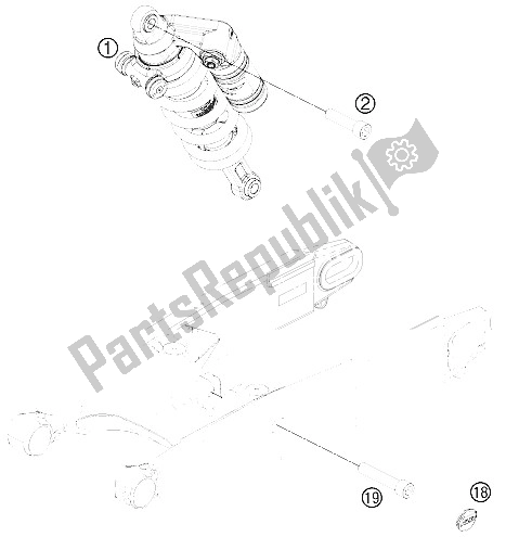 All parts for the Monoshock of the KTM 990 Superm T Black ABS Australia United Kingdom 2012