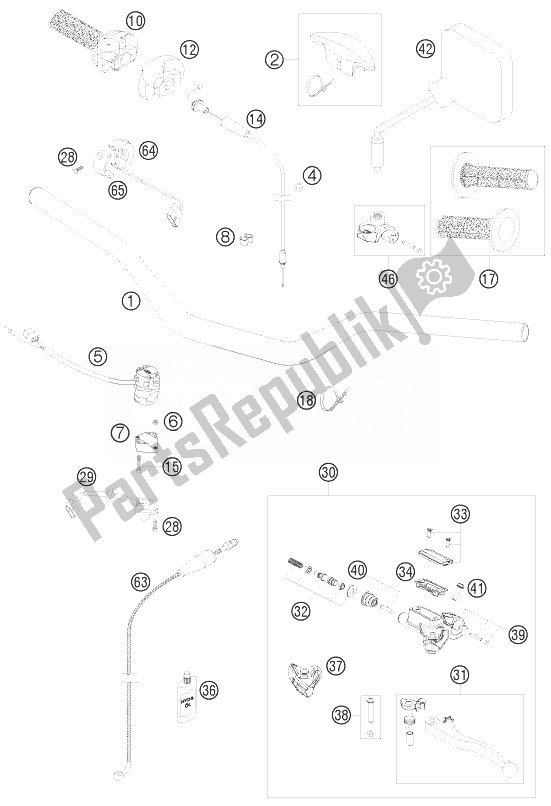 All parts for the Handlebar, Controls of the KTM 200 EXC Australia 2010