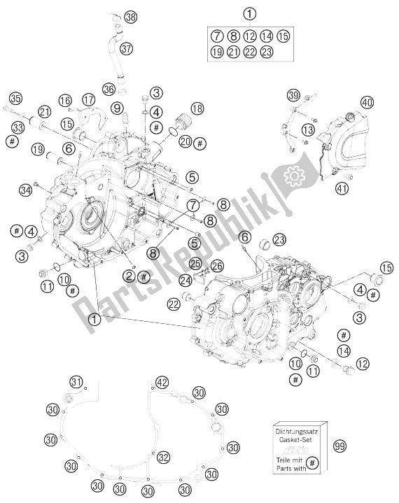 All parts for the Engine Case of the KTM 690 Duke R ABS Europe 2014