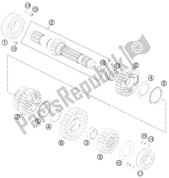 All parts for the Transmission I - Main Shaft of the KTM 690 Enduro R ABS Australia 2015