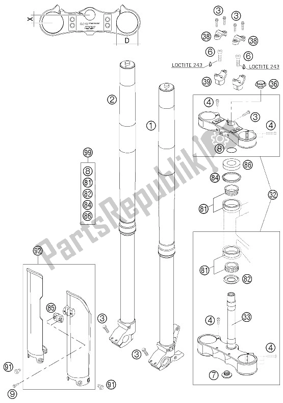 All parts for the Telescopic Fork of the KTM 525 EXC Racing SIX Days Europe 2006