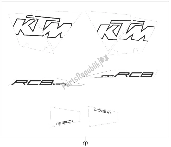 Tutte le parti per il Decalcomania del KTM 1190 RC 8 Black France 2009
