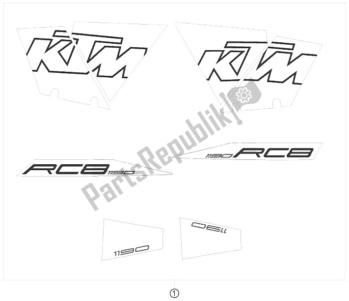 Tutte le parti per il Decalcomania del KTM 1190 RC 8 Black RRS Europe 2009