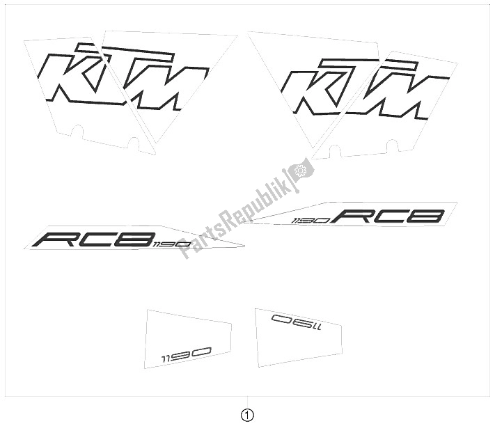 Alle onderdelen voor de Sticker van de KTM 1190 RC 8 Orange Europe 2008