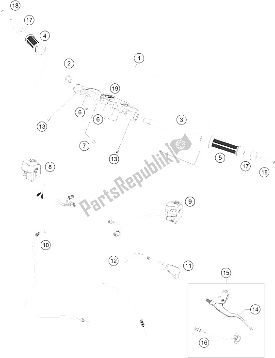 Tutte le parti per il Manubrio, Comandi del KTM RC 390 White ABS B D 16 Australia 2016