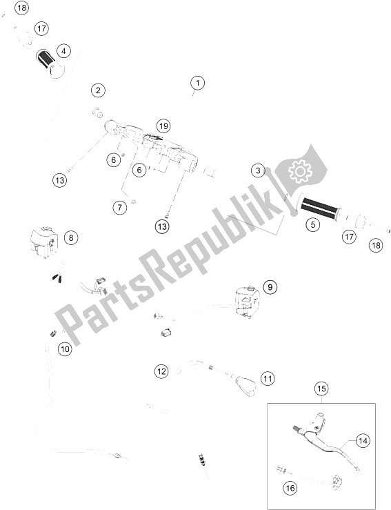 All parts for the Handlebar, Controls of the KTM RC 390 White ABS B D 16 Europe 2016