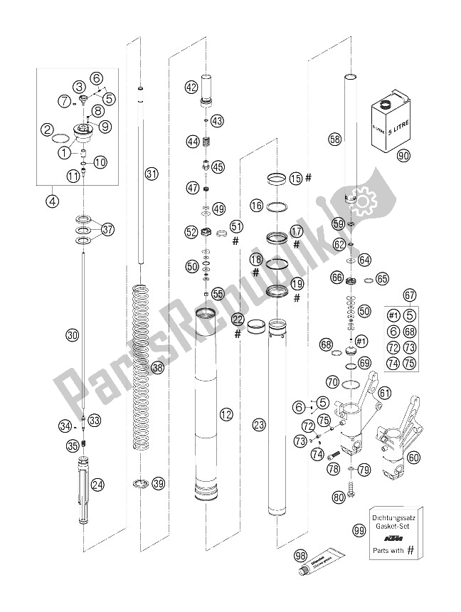 Toutes les pièces pour le Jambes De Fourche Wp Usd 43 du KTM 640 Duke II Black United Kingdom 2005