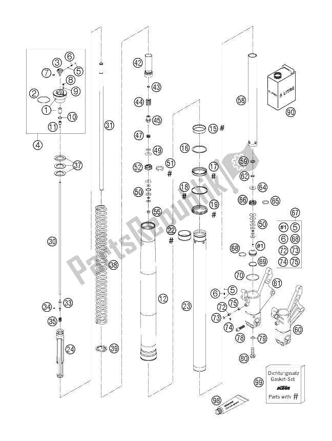 All parts for the Fork Legs Wp Usd 43 of the KTM 640 Duke II Red Europe 2005