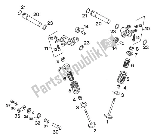 All parts for the Valves Lc4'93 of the KTM 350 E XC 20 KW SUP COM Europe 1994
