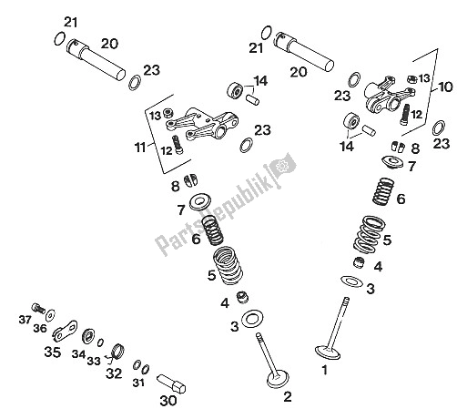 Tutte le parti per il Valvole Lc4'93 del KTM 620 Duke 37 KW 94 Europe 1994