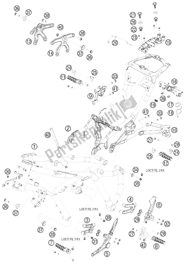 Todas las partes para Marco de KTM 1190 RC 8 White Europe 2008