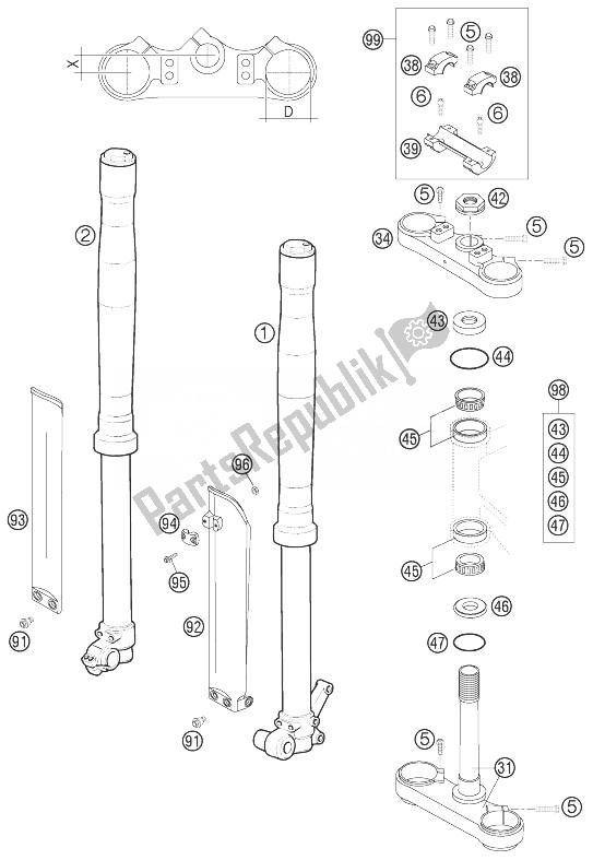 Tutte le parti per il Forcella Telescopica Cpl. Marzocchi del KTM 65 SX Europe 2003