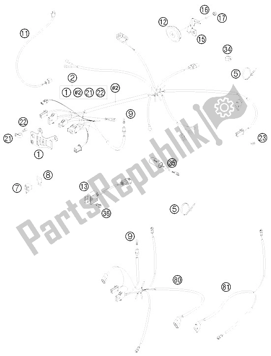 All parts for the Wiring Harness of the KTM 125 EXC Europe 2008