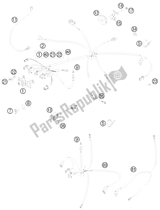 All parts for the Wiring Harness of the KTM 200 EXC Europe 2008