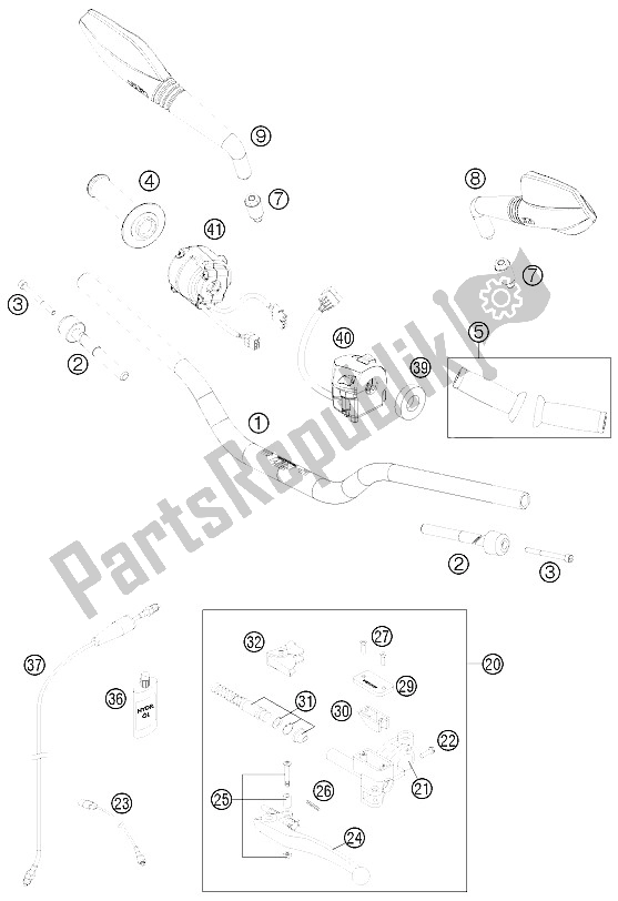 All parts for the Handlebar, Controls of the KTM 690 Duke Black CKD Malaysia 2012