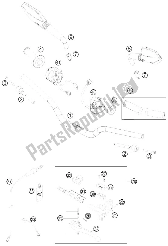 Tutte le parti per il Manubrio, Comandi del KTM 690 Duke White CKD Malaysia 2012