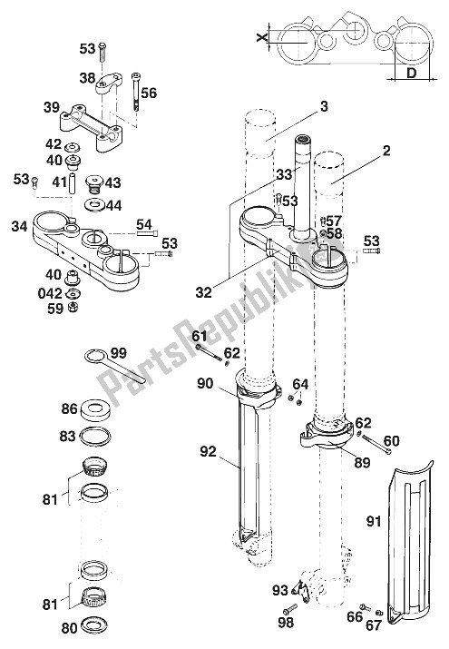 All parts for the Front Fork - Steering Stem Lc4'95 of the KTM 620 E XC Dakar 20 KW LT Europe 1995