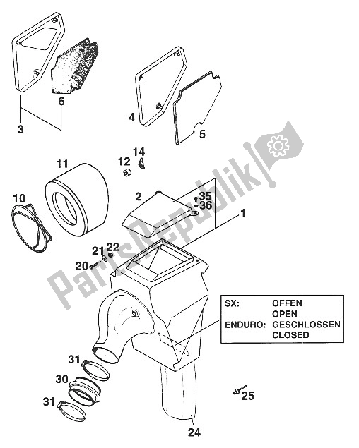 Tutte le parti per il Scatola Filtro Aria 125 ? 94 del KTM 125 SX Europe 1994