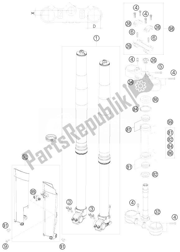 Toutes les pièces pour le Fourche Avant, Triple Serrage du KTM 250 XCF W South Africa 2010