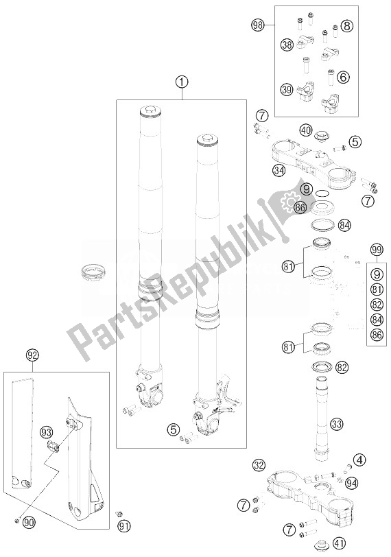 All parts for the Front Fork, Triple Clamp of the KTM 690 SMC R Australia 2013