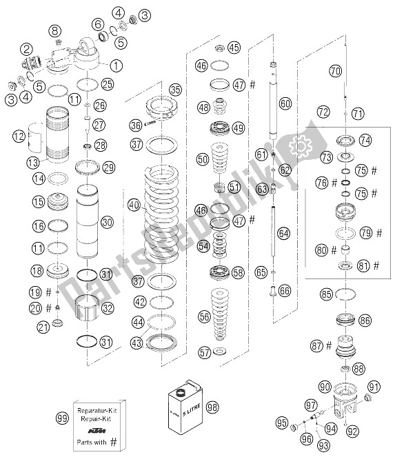 All parts for the Shock Absorber Disassembled of the KTM 450 SMR Europe 2006