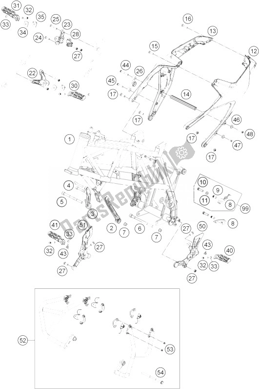 All parts for the Frame of the KTM 690 Duke R ABS Australia 2013