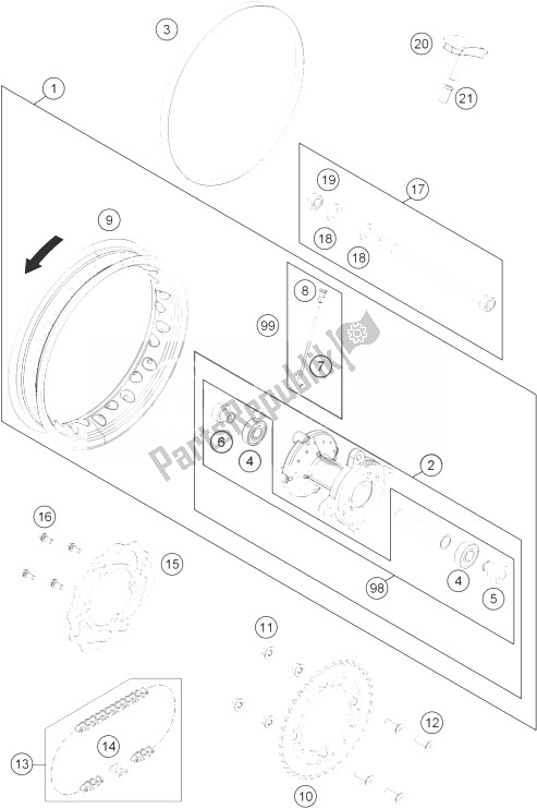 All parts for the Rear Wheel of the KTM 50 SX Europe 2014