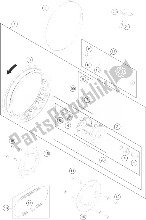 All parts for the Rear Wheel of the KTM 50 SX Mini Europe 2014