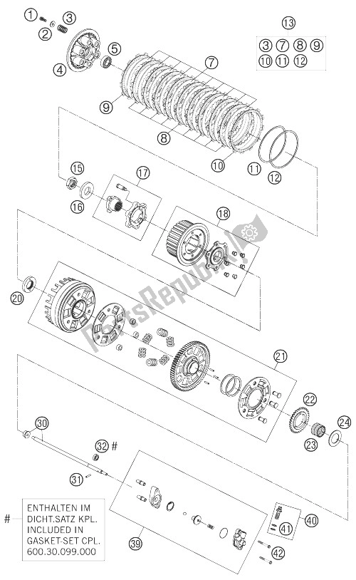 All parts for the Clutch of the KTM 990 Super Duke Black Australia United Kingdom 2007