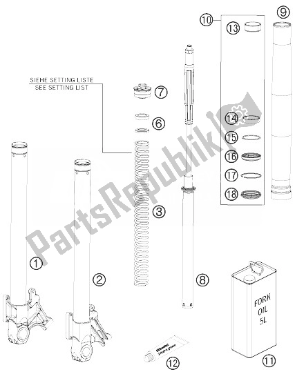 All parts for the Front Fork Dissassembled of the KTM 990 Supermoto R ABS France 2013