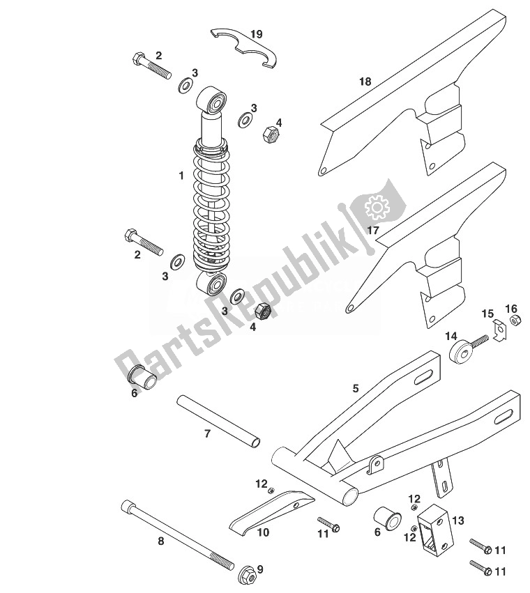 All parts for the Rear Suspension,schwinge 50 Sxr '98 of the KTM 50 SX PRO Senior Europe 1998