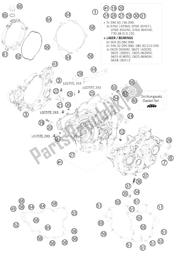 All parts for the Engine Case of the KTM 250 EXC F Australia 2011