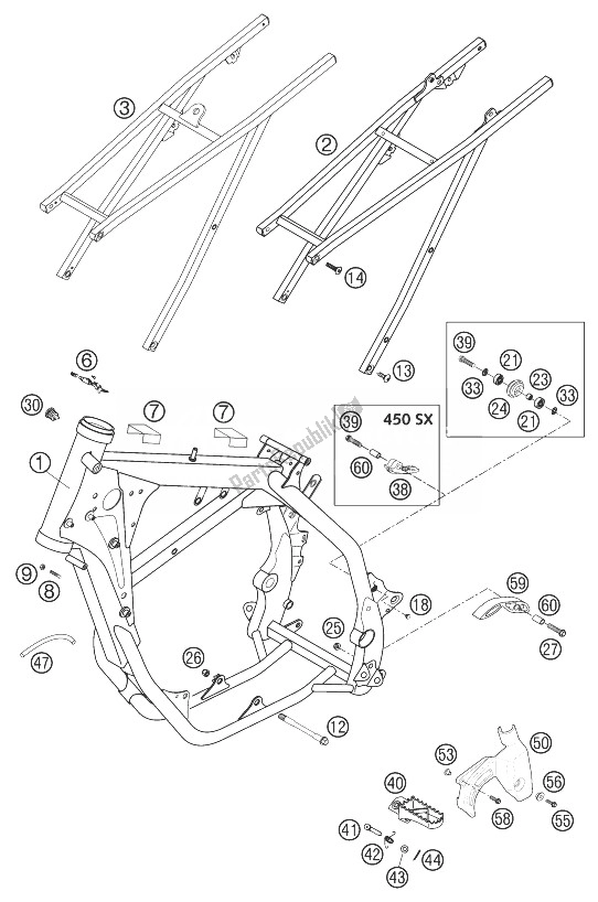 All parts for the Frame, Sub Frame Racing of the KTM 250 EXC Racing United Kingdom 2003