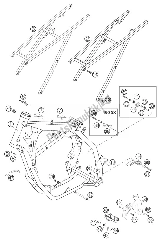 All parts for the Frame, Sub Frame Racing of the KTM 450 MXC G Racing USA 2003