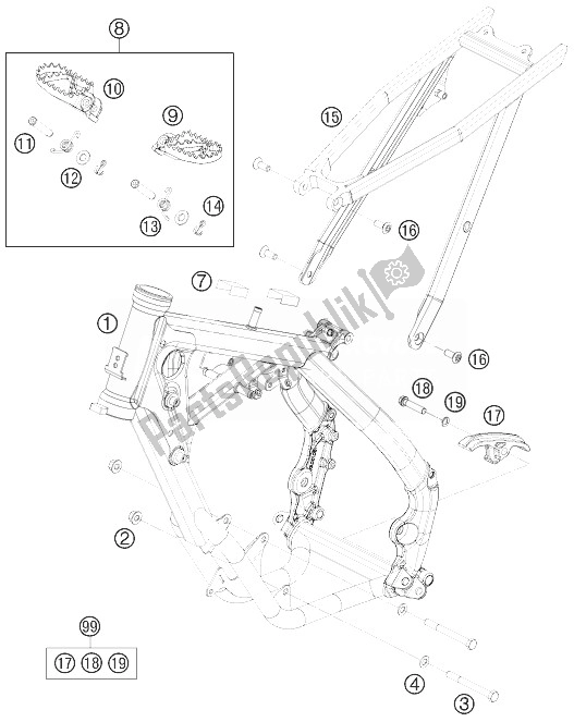 All parts for the Frame of the KTM 65 SX Europe 2014