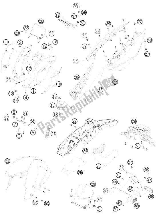 All parts for the Mask, Fenders of the KTM 990 Super Duke Black Europe 2008