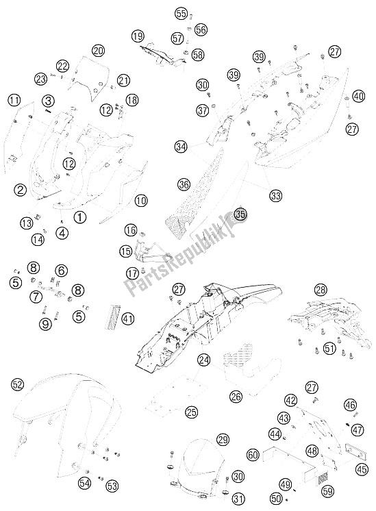 Toutes les pièces pour le Masque, Garde-boue du KTM 990 Super Duke Black Europe 2009