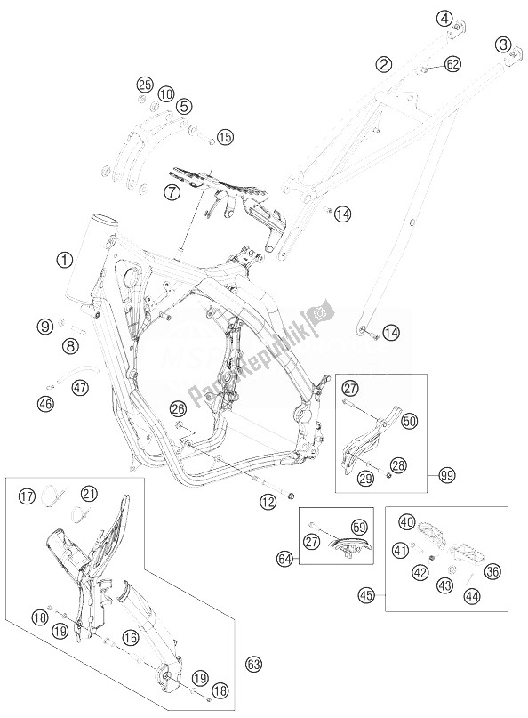 All parts for the Frame of the KTM 300 XC W SIX Days USA 2014