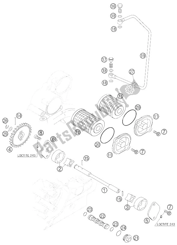 All parts for the Lubrication System 250-525 Racing of the KTM 250 EXC Racing Australia 2005