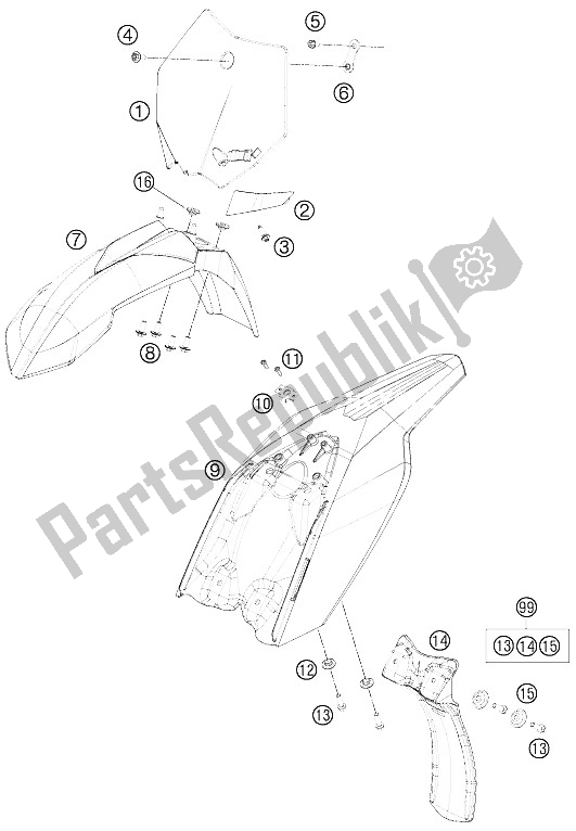 All parts for the Masc, Fender of the KTM 50 SXS USA 2012