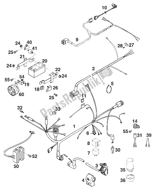 All parts for the Wire Harness 250-360 Egs '97 of the KTM 250 EGS M ö 12 KW Europe 732670 1997