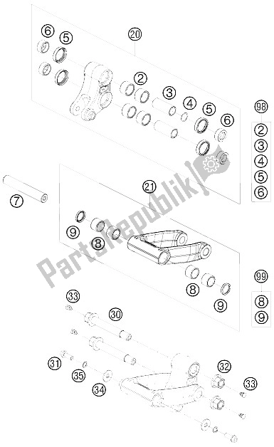 All parts for the Pro Lever Linking of the KTM 690 Enduro 08 USA 2008