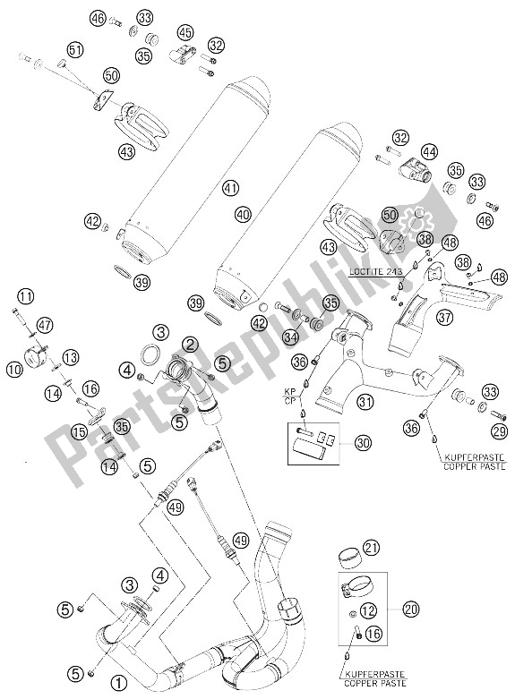 Toutes les pièces pour le Système D'échappement du KTM 990 Supermoto R Europe 2009